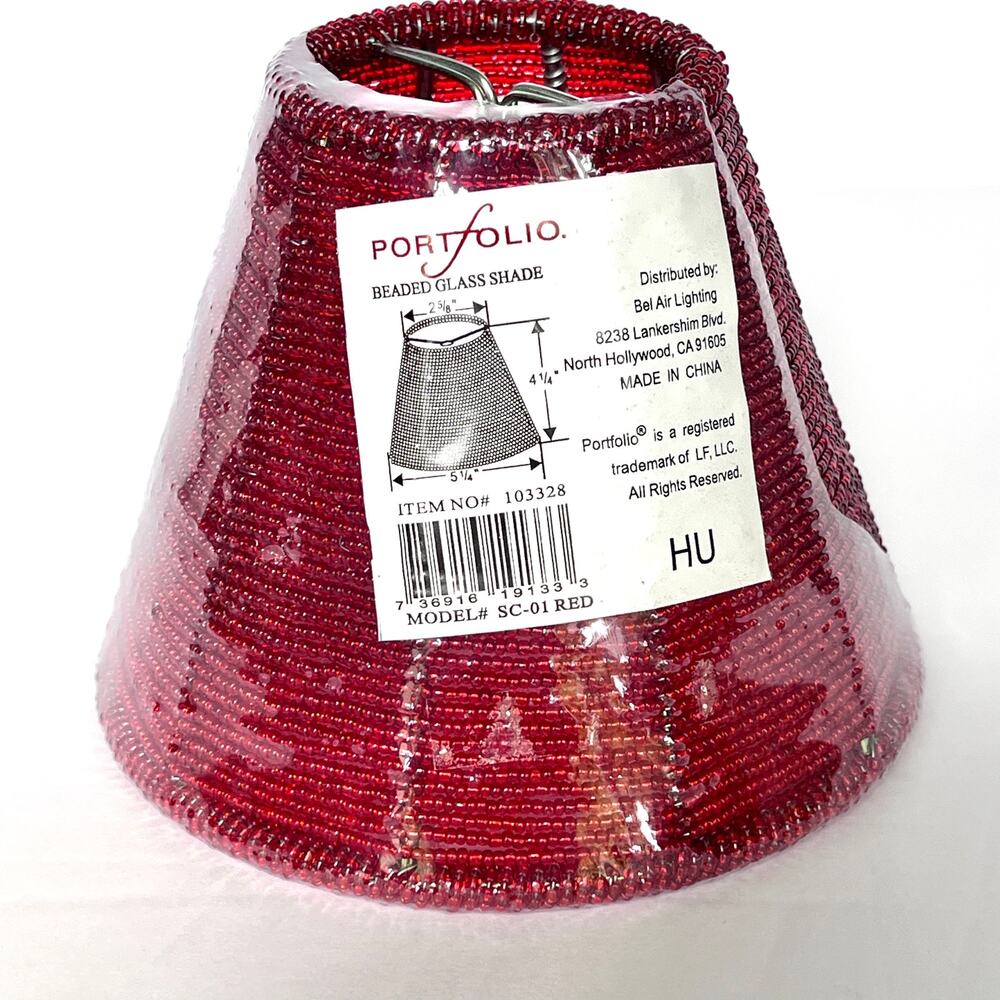 Portfolio Red Glass Beaded Clip-On Chandelier Shade 4.25" High Bell Shape